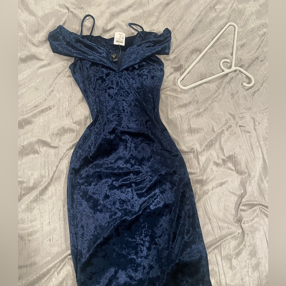 Navy blue midi dress velvet WINDSOR